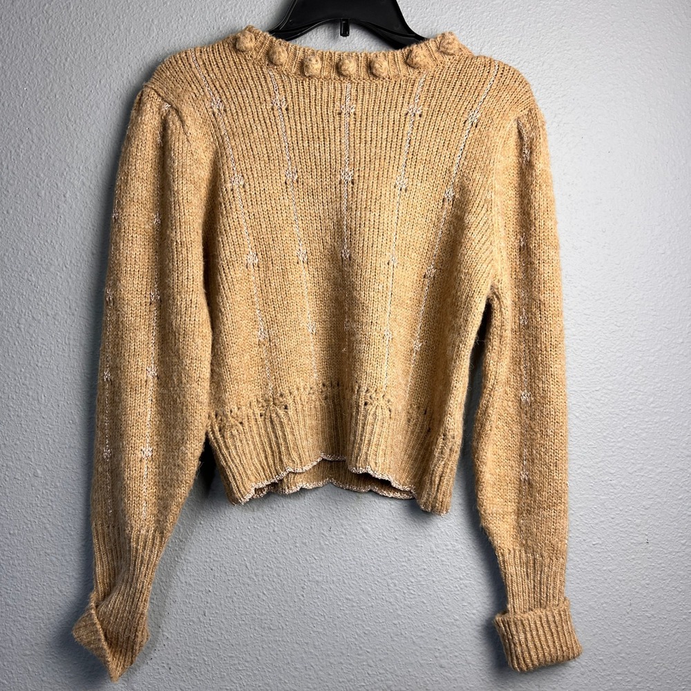 ASTR The‎ Label Biscuit Brown Bobble Neck Metallic Knit Cropped Sweater Retro M